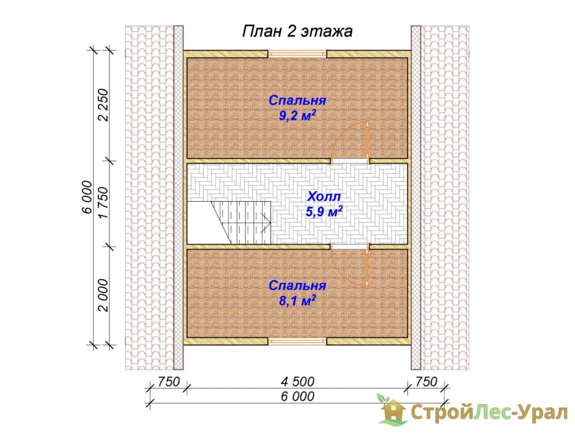 Проект дома ДБ-88 (6х8м), площадью 54м² из бруса 150х150мм